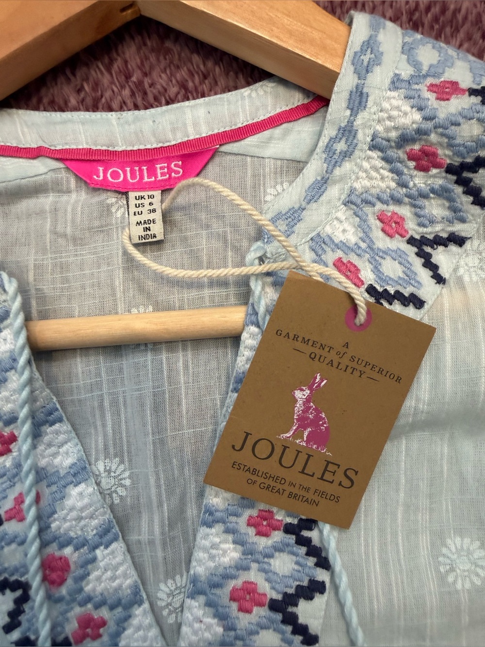 Joules Pale Blue Embroidered Sleeveless Cotton Camisole - Picture 6 of 13